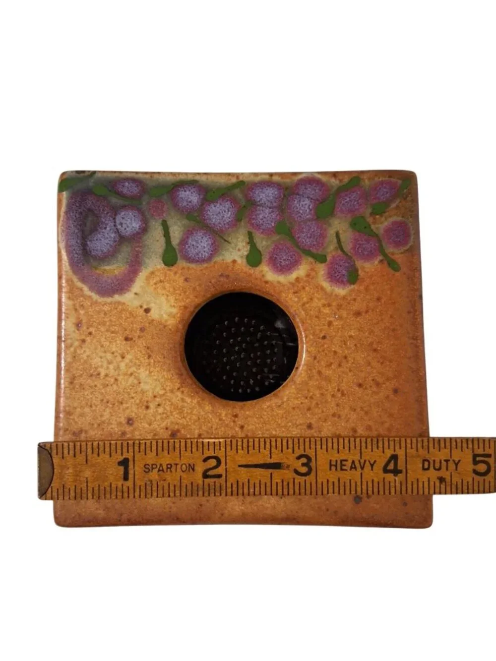 Pottery Ikebana Vase Flower Frog Purple Florals